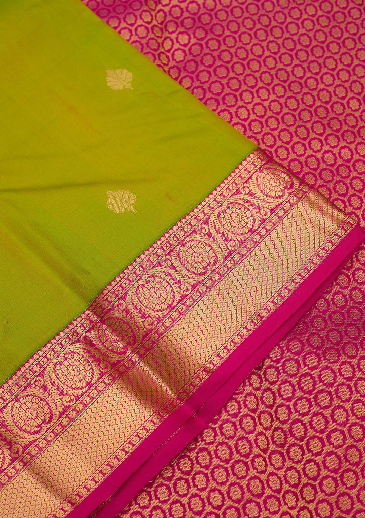 Parrot Green Zariwork Pure Silk Saree-Koskii