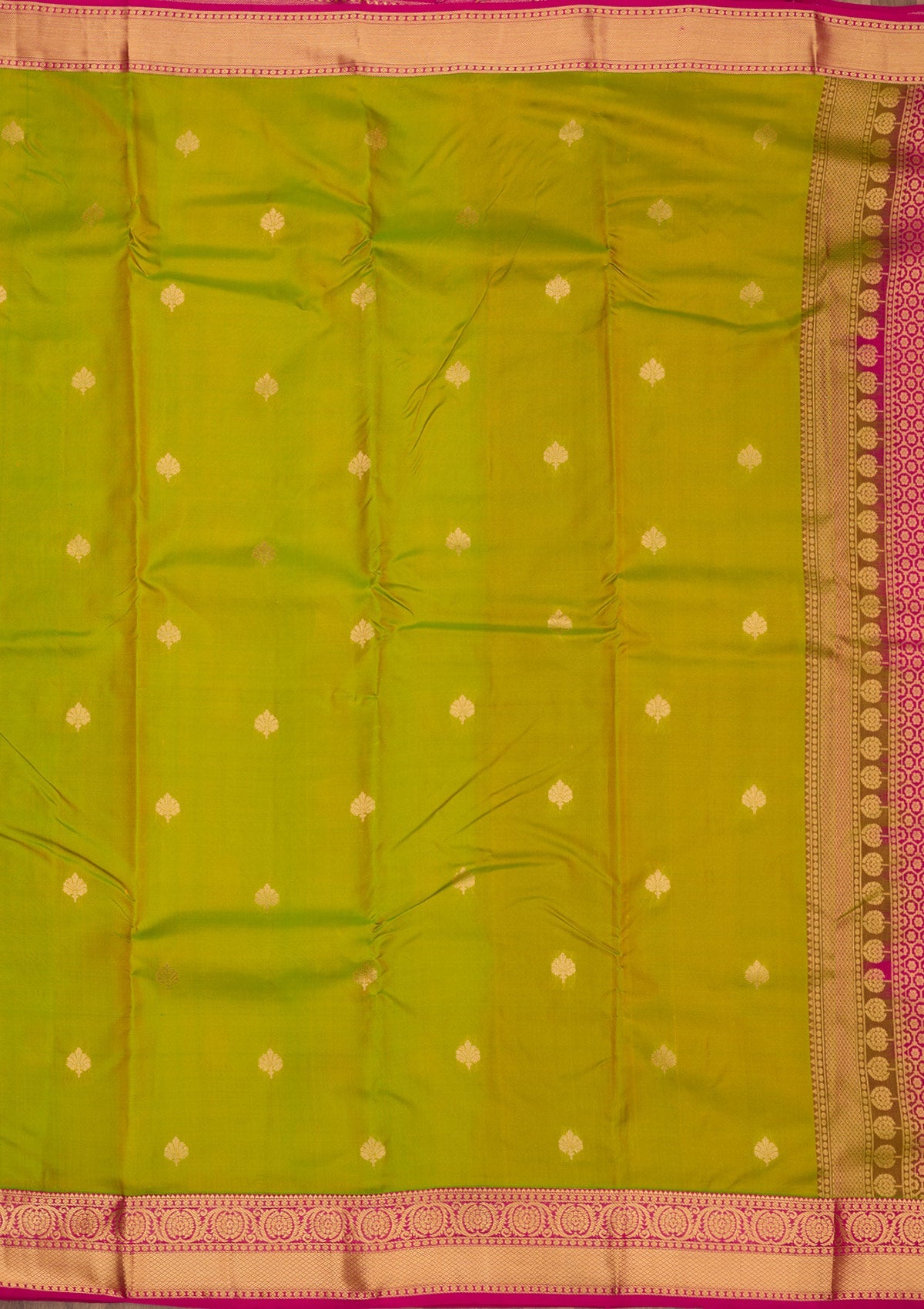 Parrot Green Zariwork Pure Silk Saree-Koskii