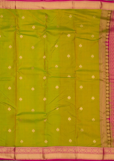 Parrot Green Zariwork Pure Silk Saree-Koskii