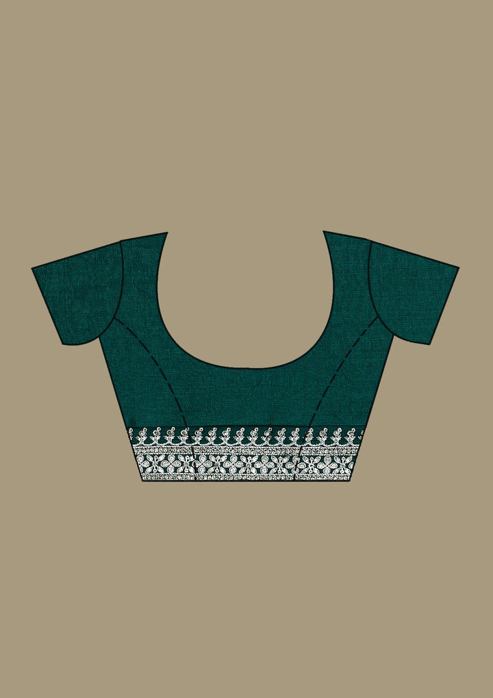 Bottle Green Threadwork Silk Saree-Koskii