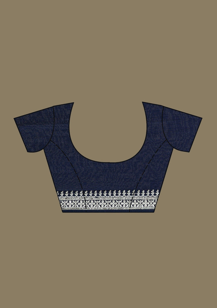 Navy Blue Threadwork Silk Saree-Koskii