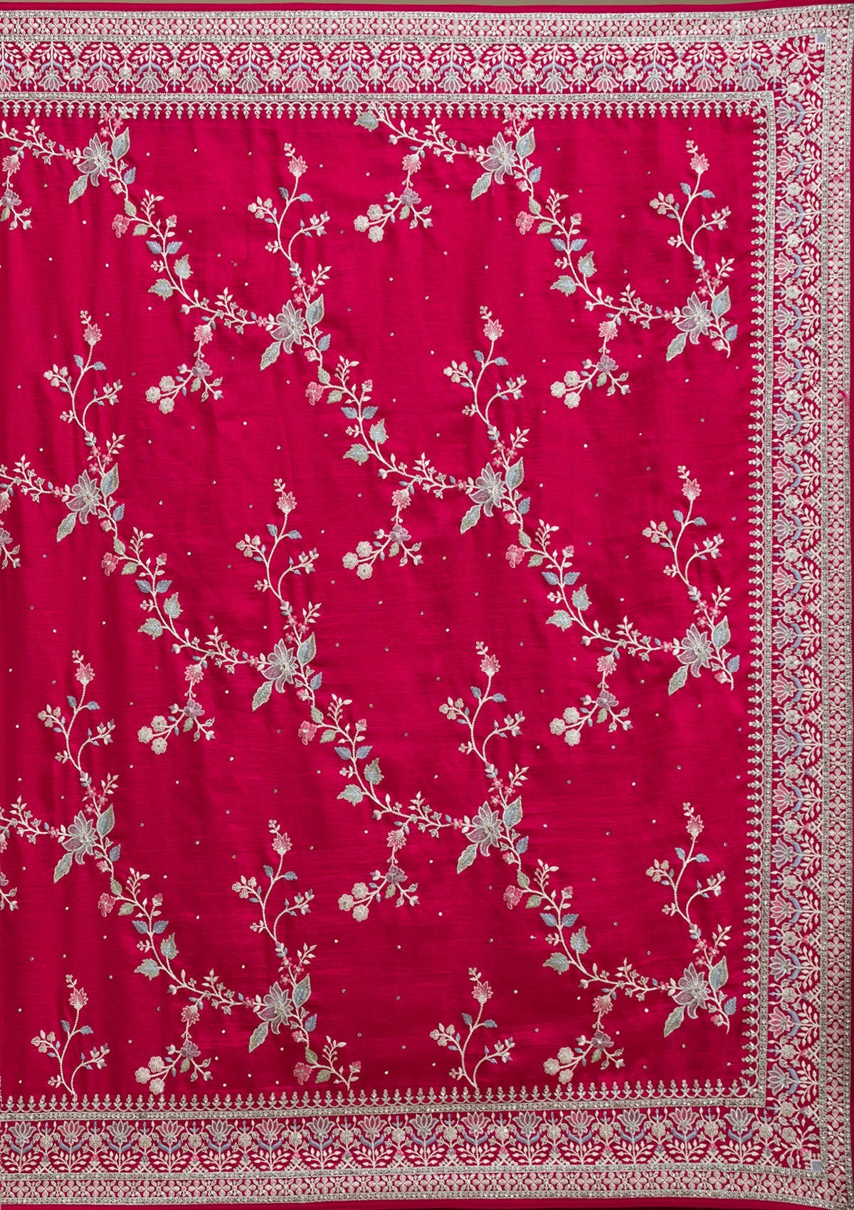 Rani Pink Threadwork Silk Saree-Koskii