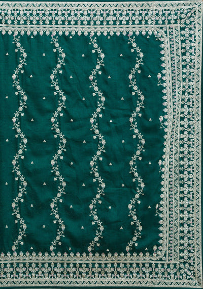 Bottle Green Threadwork Silk Saree-Koskii