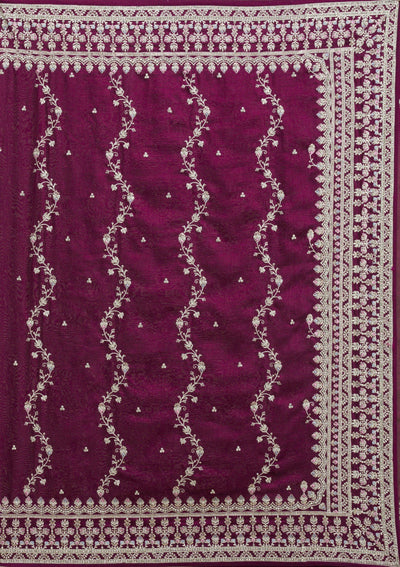 Wine Threadwork Silk Saree-Koskii