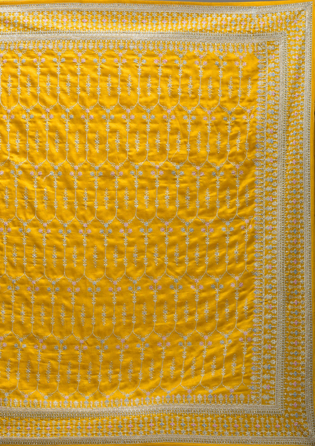 Mustard Threadwork Silk Saree-Koskii