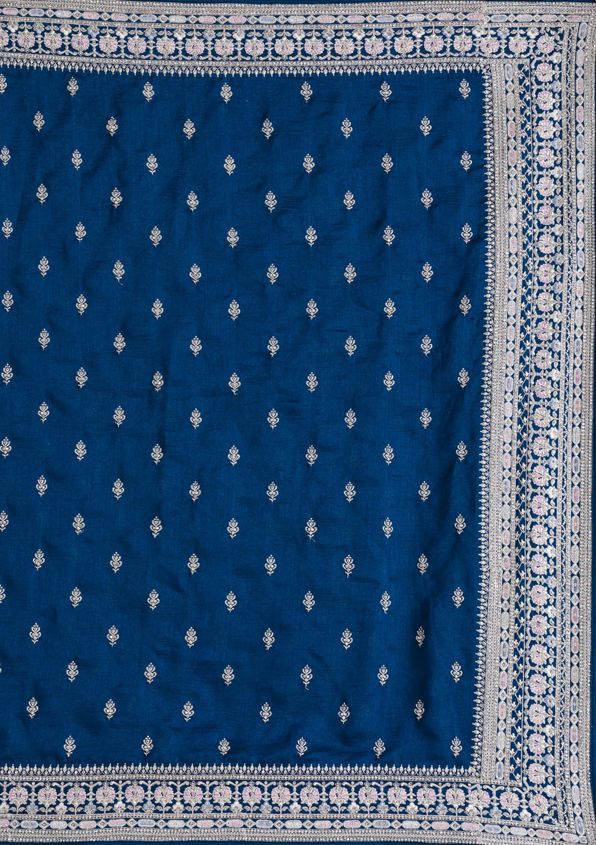 Peacock Blue Threadwork Silk Saree-Koskii