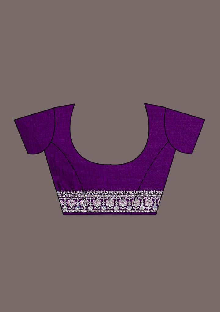 Purple Threadwork Silk Saree-Koskii