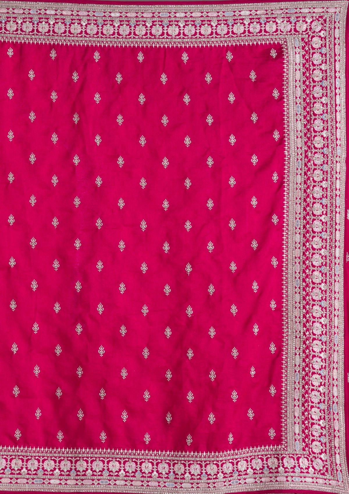 Rani Pink Threadwork Silk Saree-Koskii