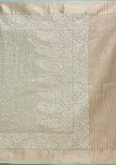 Pista Green Zariwork Tissue Saree-Koskii