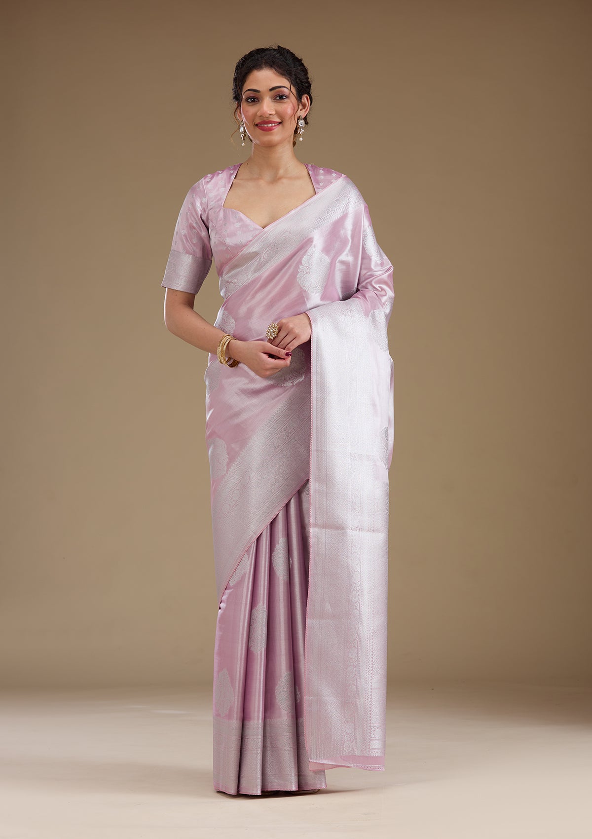 Onion Pink Zariwork Tissue Saree