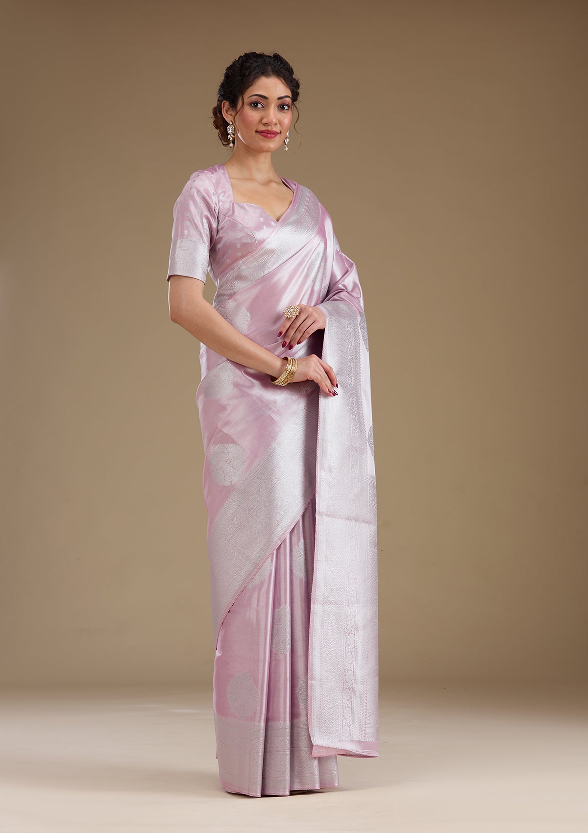 Onion Pink Zariwork Tissue Saree