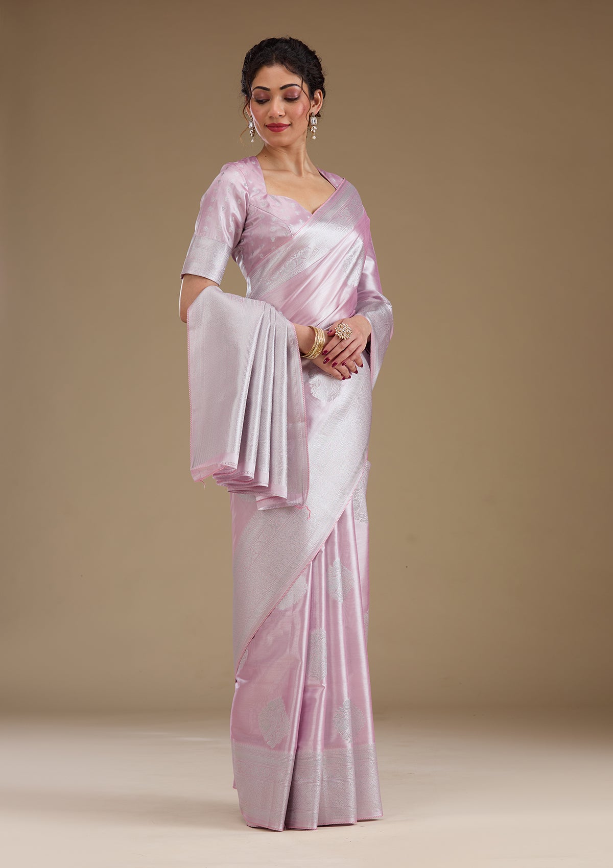 Onion Pink Zariwork Tissue Saree