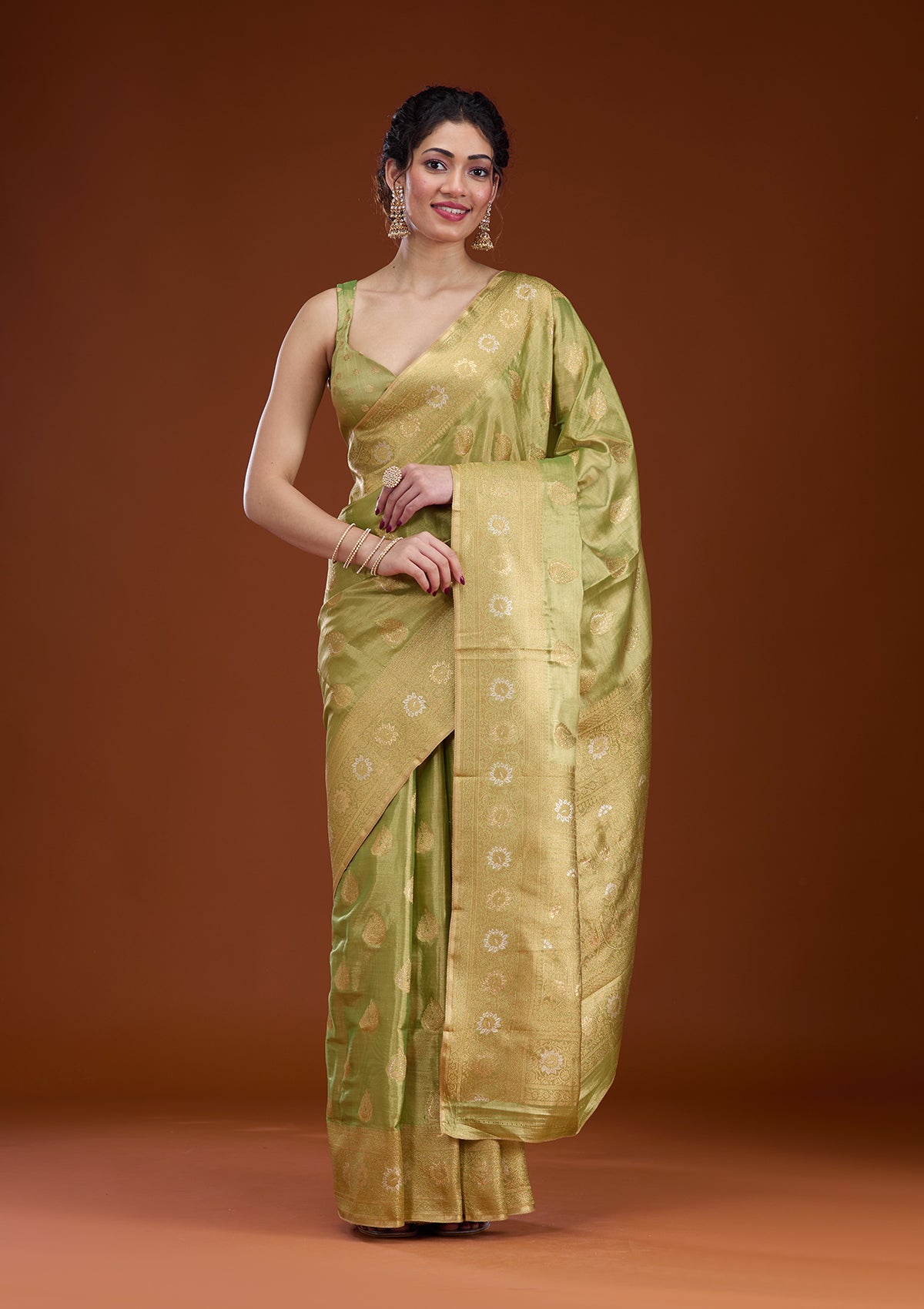 Leaf Green Zariwork Tissue Saree