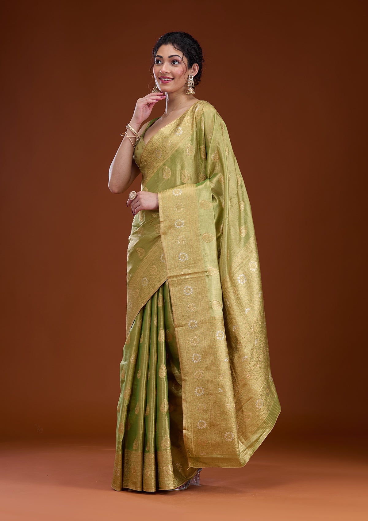 Leaf Green Zariwork Tissue Saree