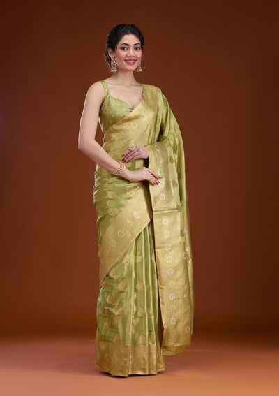 Leaf Green Zariwork Tissue Saree