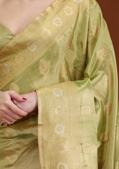 Leaf Green Zariwork Tissue Saree