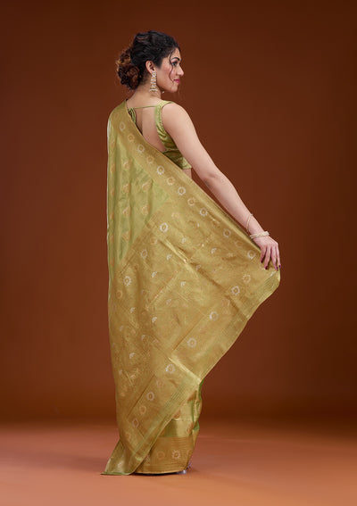 Leaf Green Zariwork Tissue Saree