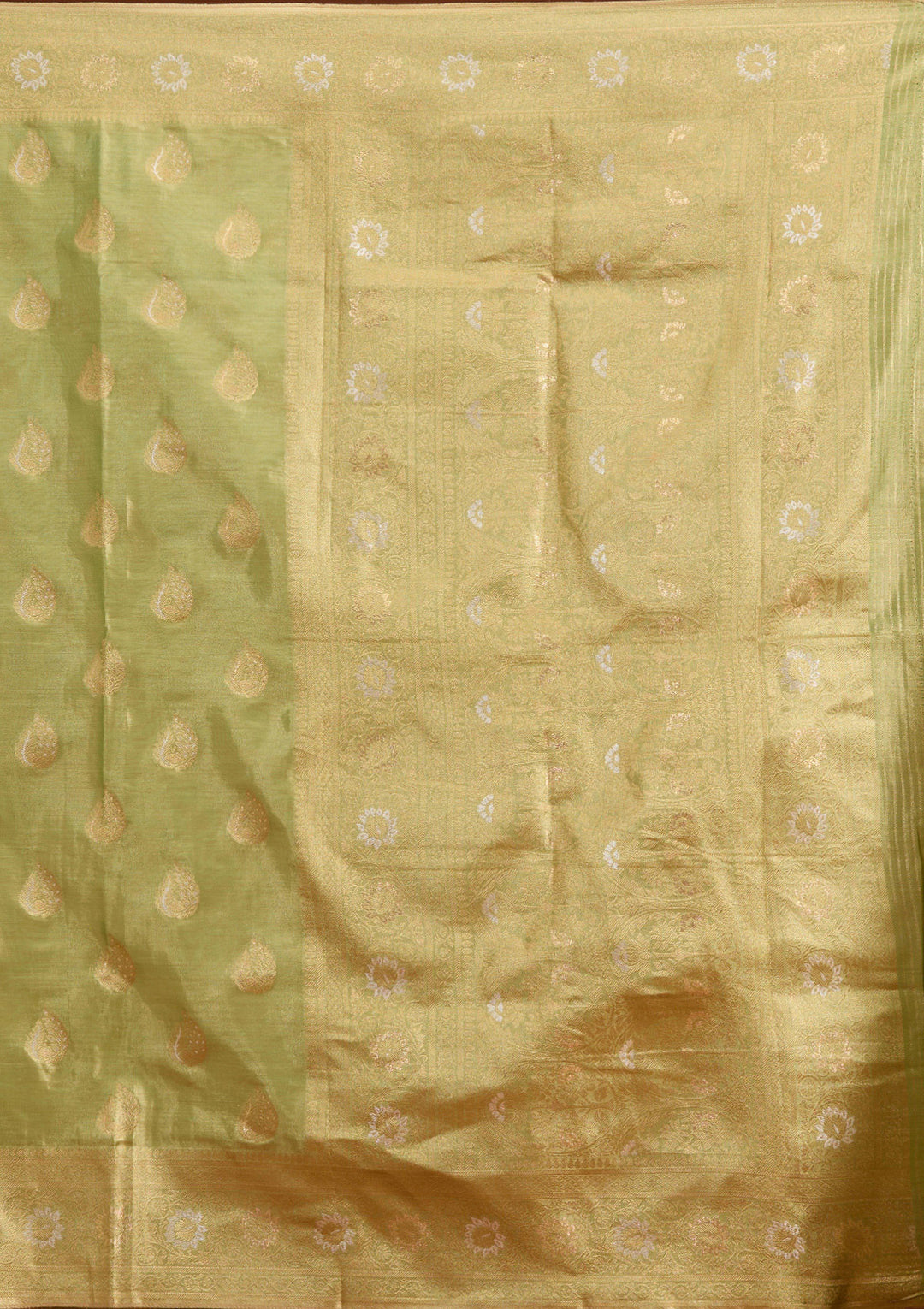 Leaf Green Zariwork Tissue Saree