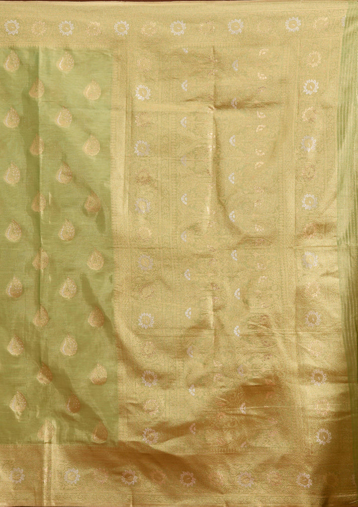 Leaf Green Zariwork Tissue Saree