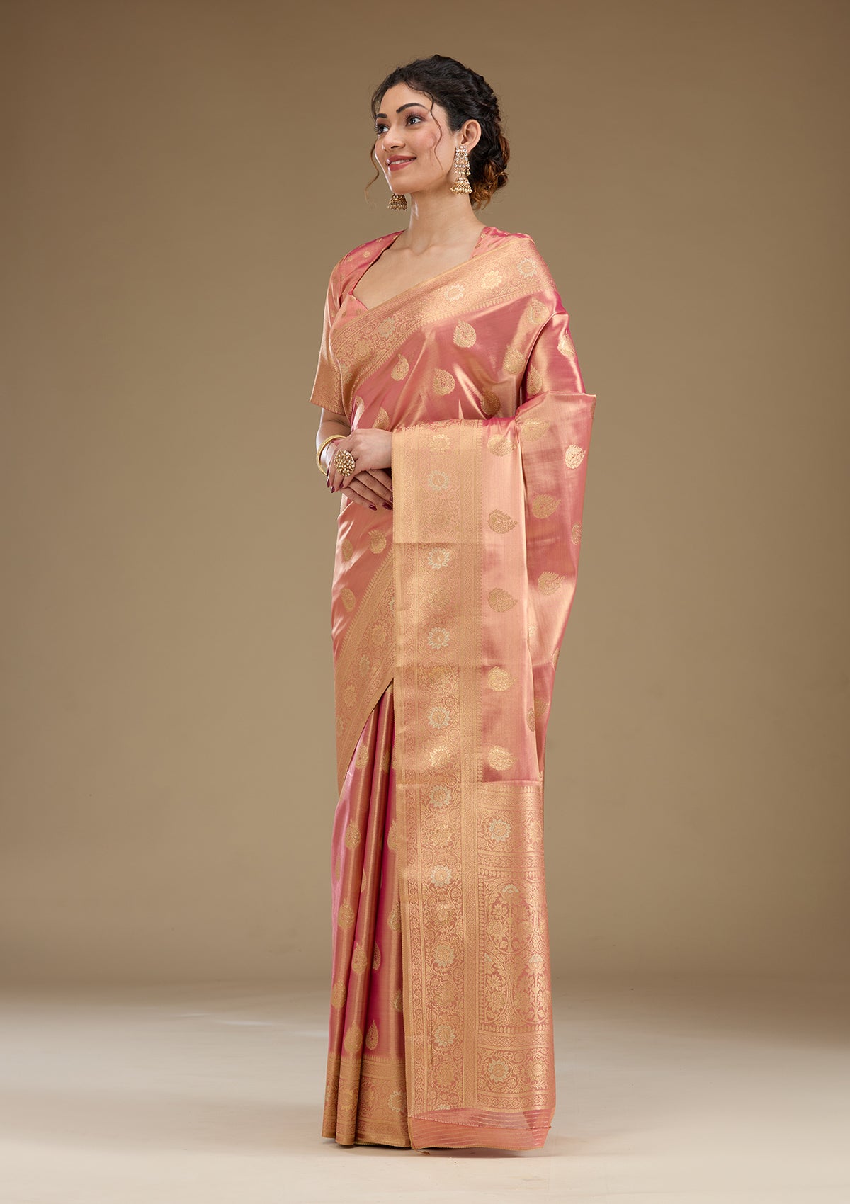 Rust Zariwork Tissue Saree