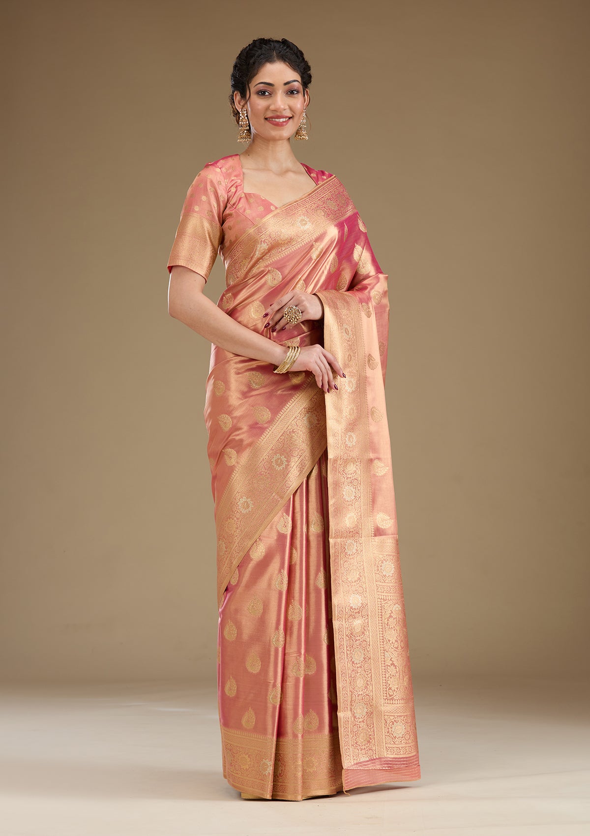 Rust Zariwork Tissue Saree