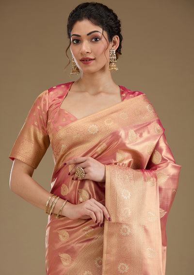 Rust Zariwork Tissue Saree