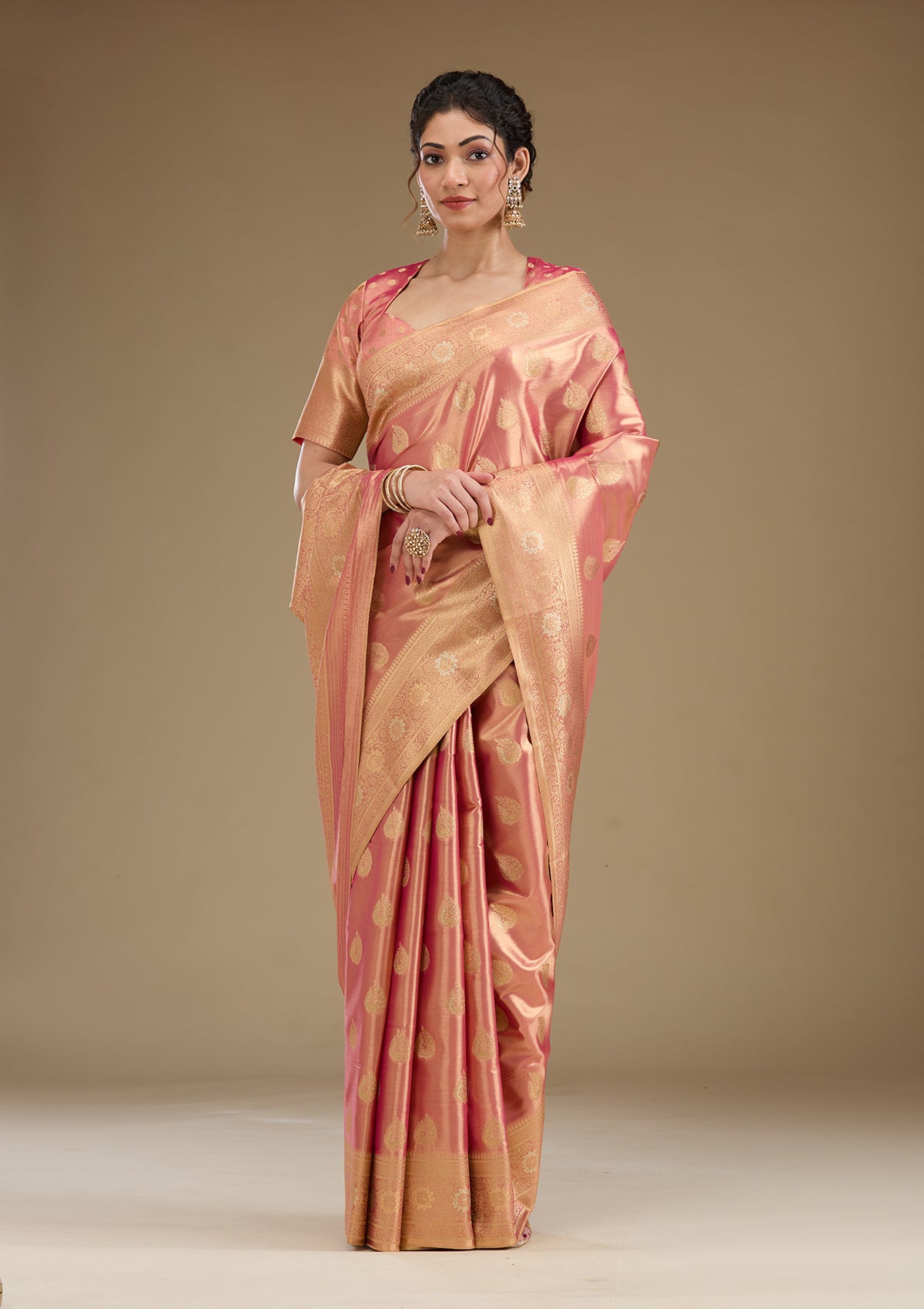 Rust Zariwork Tissue Saree