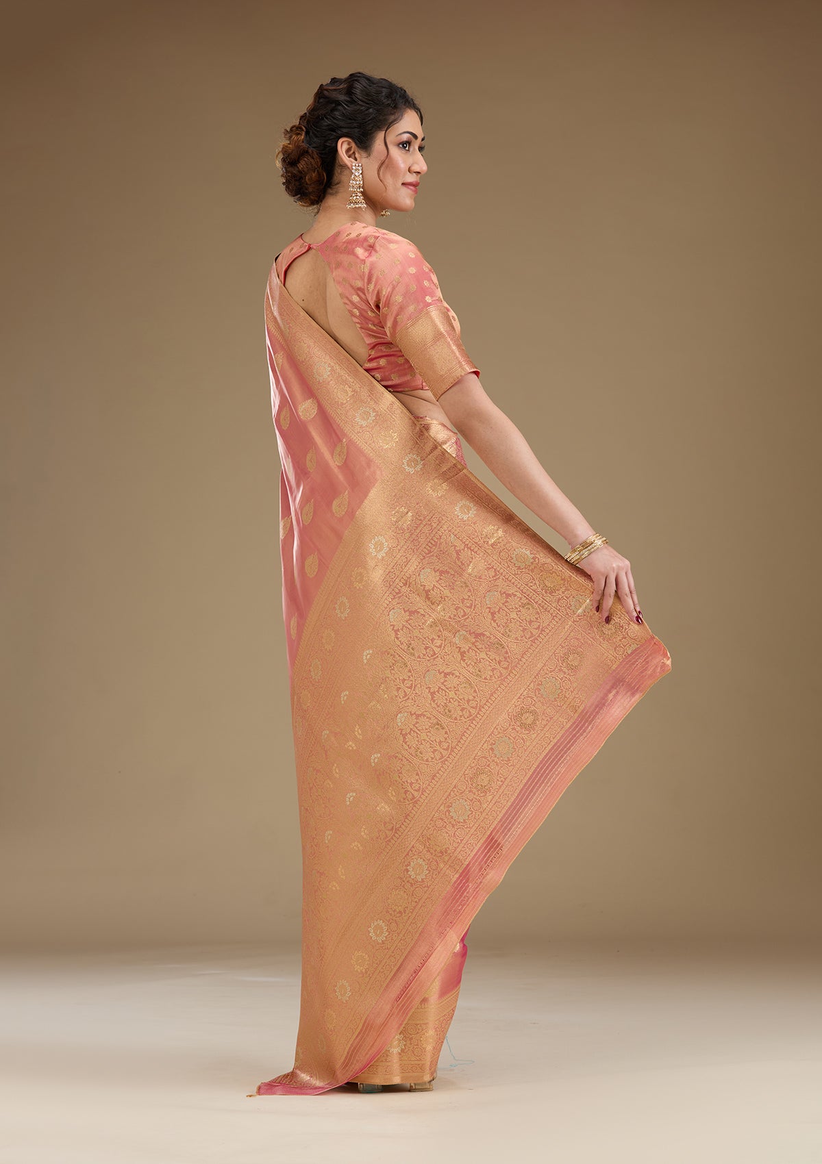 Rust Zariwork Tissue Saree