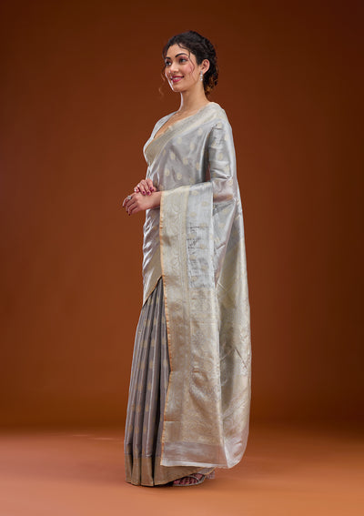 Grey Zariwork Tissue Saree