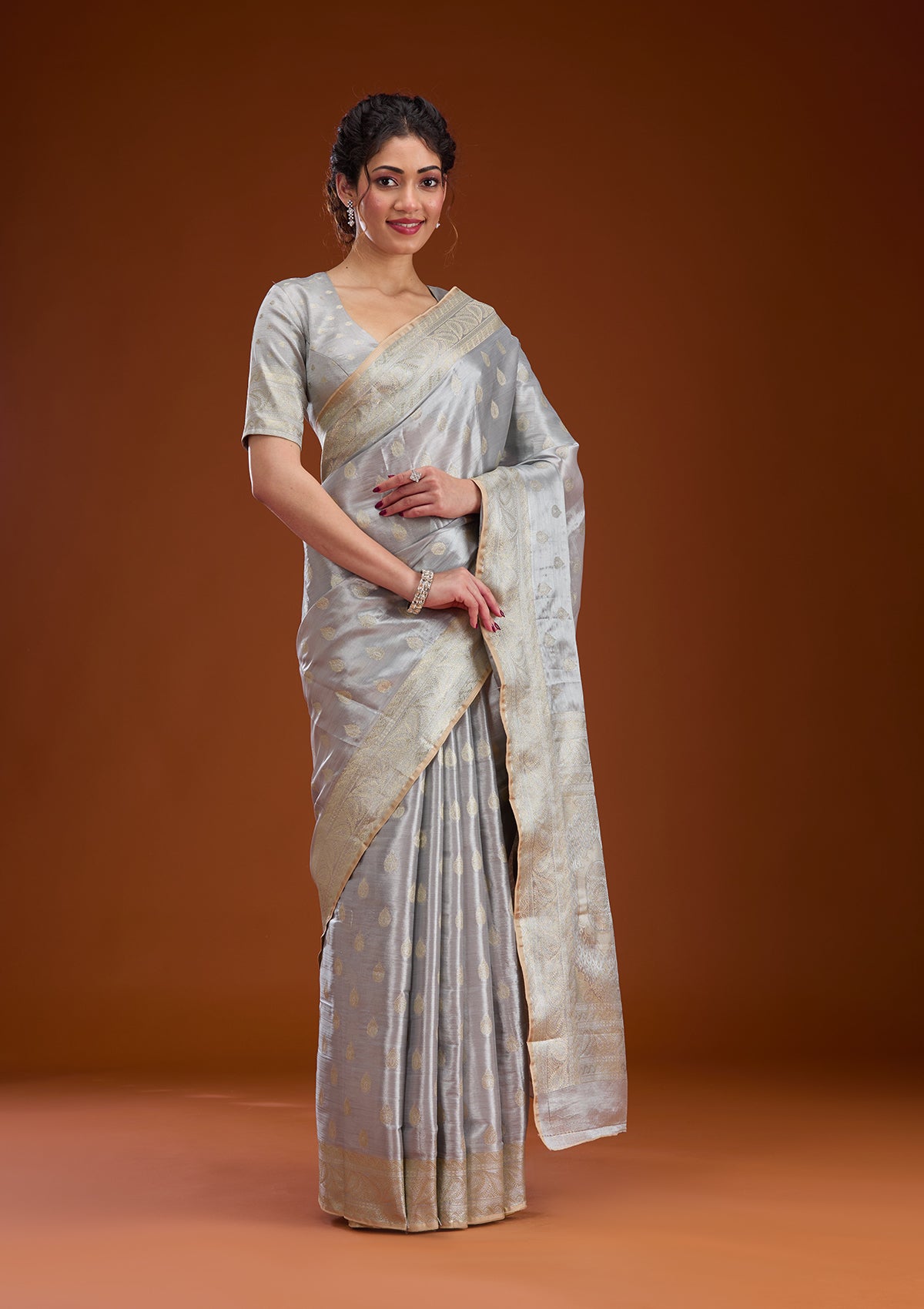 Grey Zariwork Tissue Saree