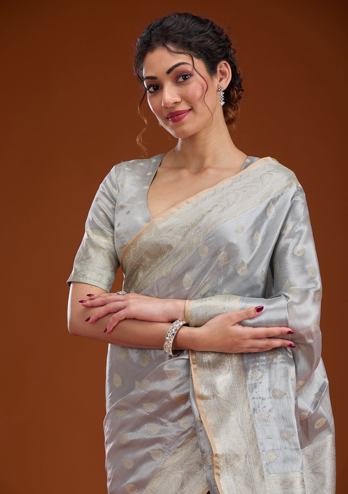 Grey Zariwork Tissue Saree