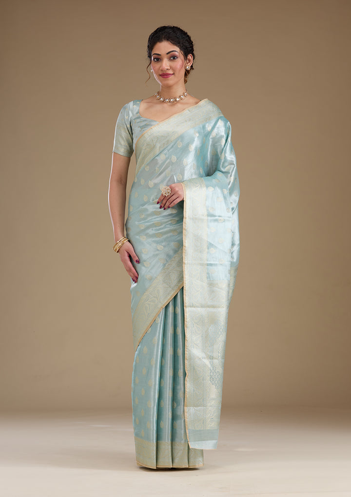 Sea Green Zariwork Tissue Saree