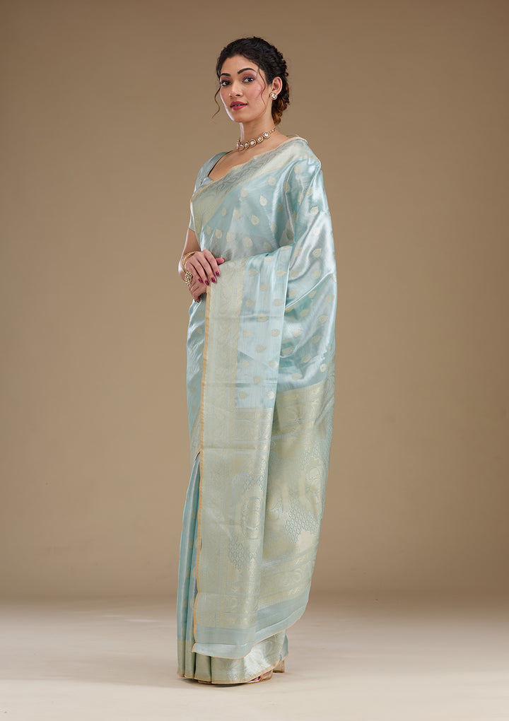 Sea Green Zariwork Tissue Saree