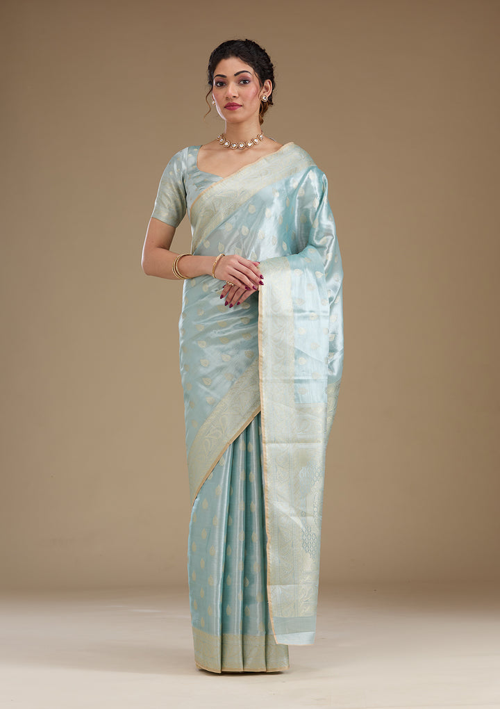 Sea Green Zariwork Tissue Saree