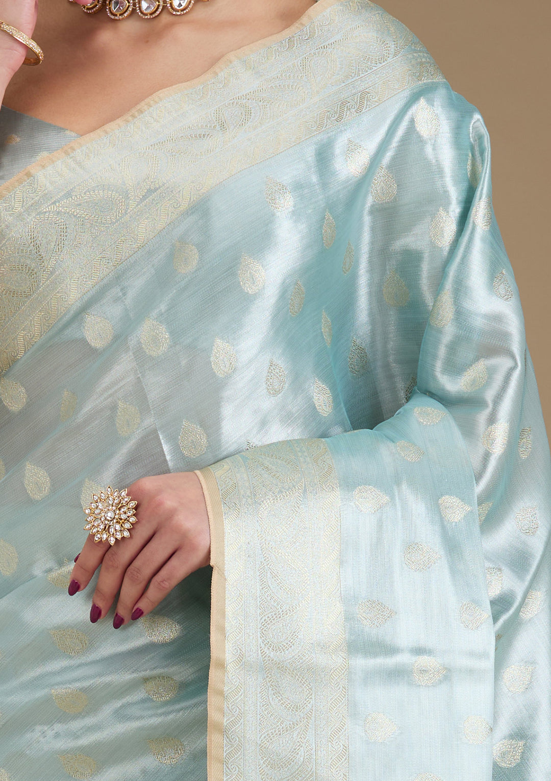 Sea Green Zariwork Tissue Saree