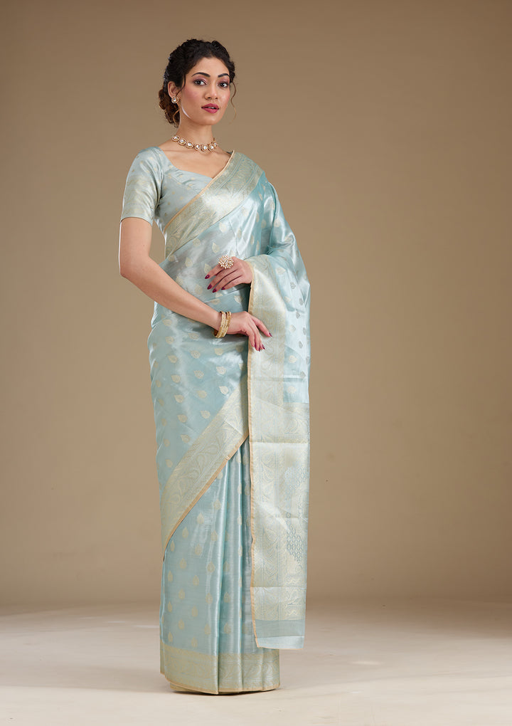 Sea Green Zariwork Tissue Saree