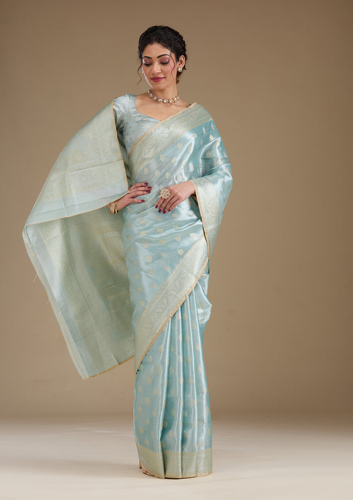 Sea Green Zariwork Tissue Saree