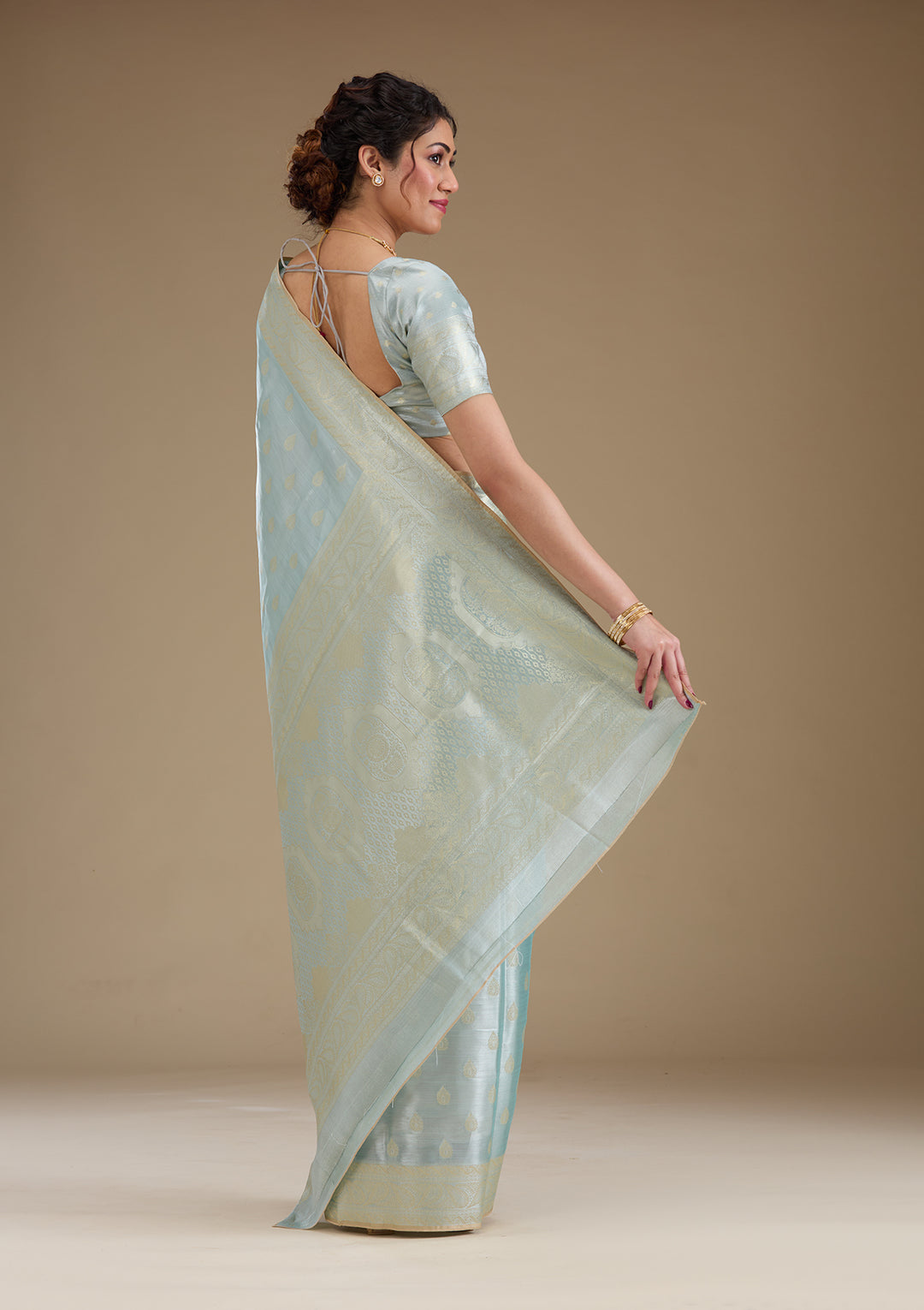 Sea Green Zariwork Tissue Saree