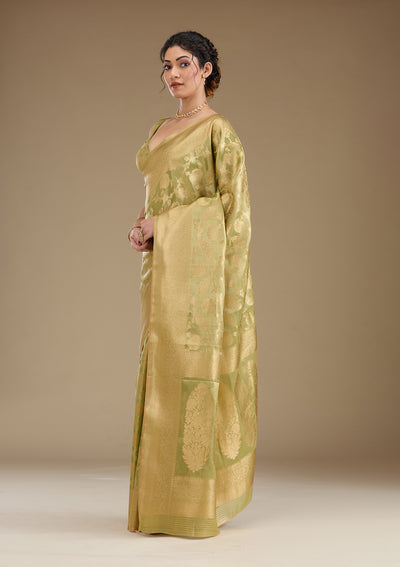 Leaf Green Zariwork Tissue Saree