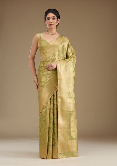 Leaf Green Zariwork Tissue Saree