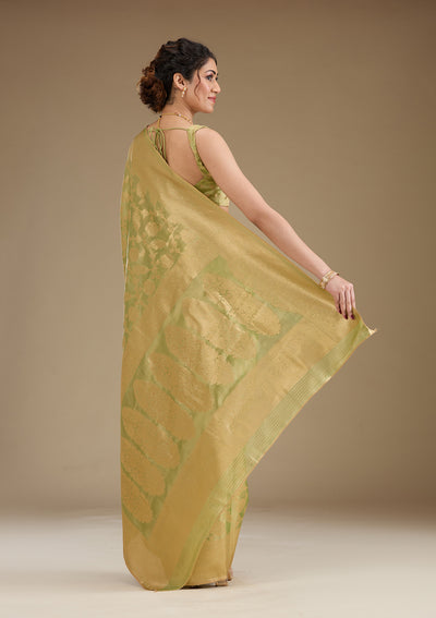 Leaf Green Zariwork Tissue Saree