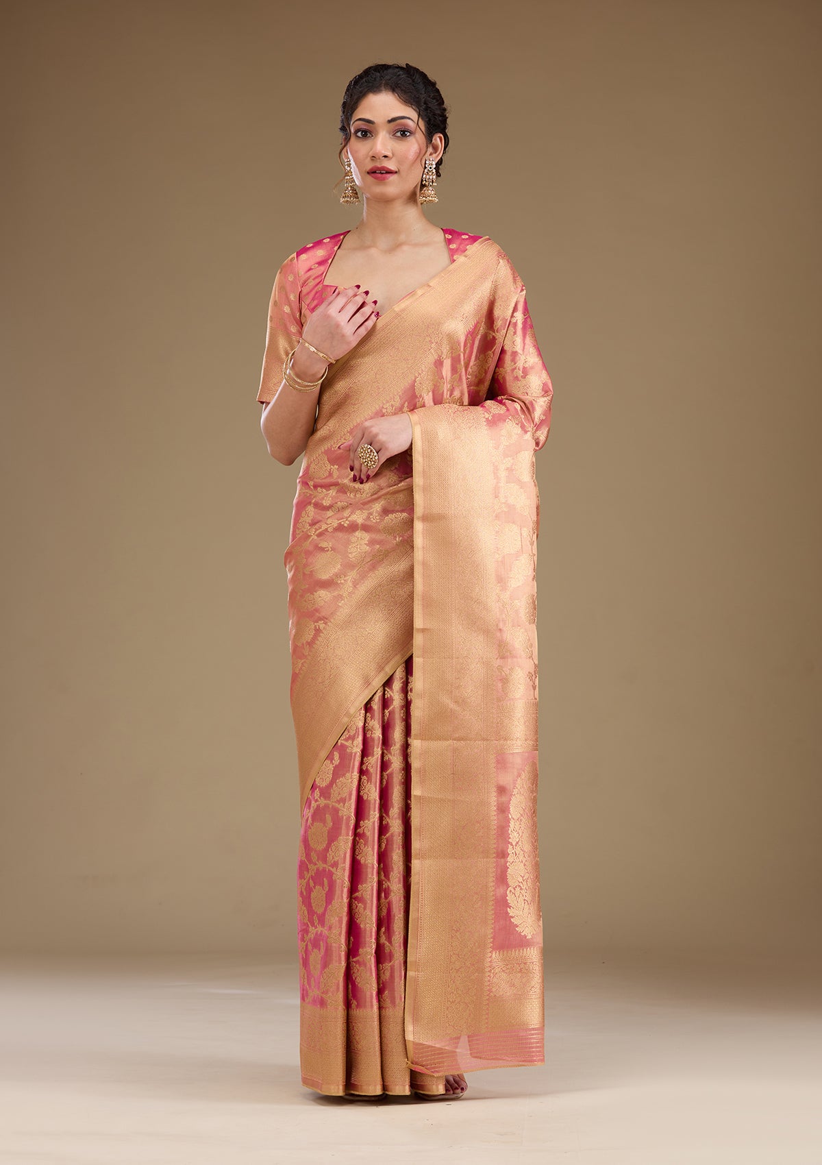 Pink Zariwork Tissue Saree