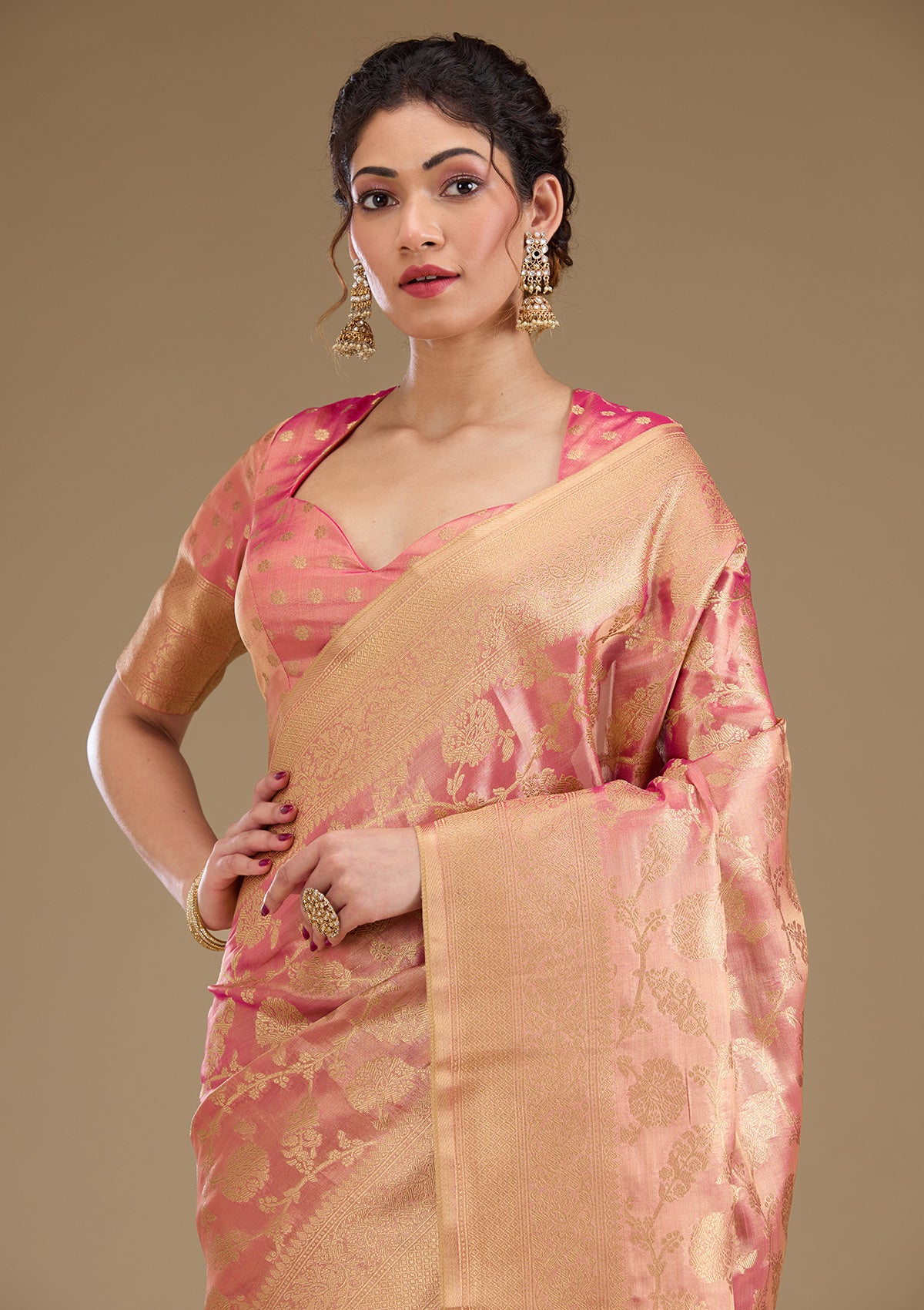 Pink Zariwork Tissue Saree