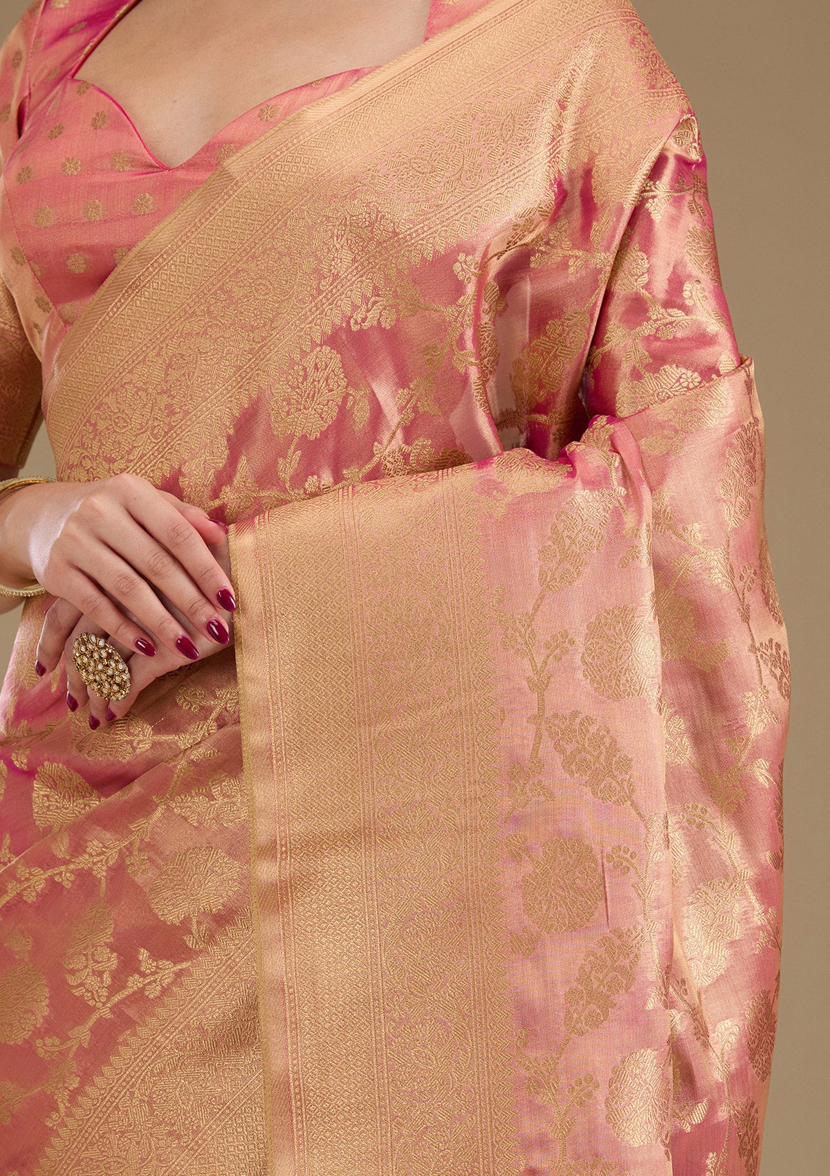 Pink Zariwork Tissue Saree