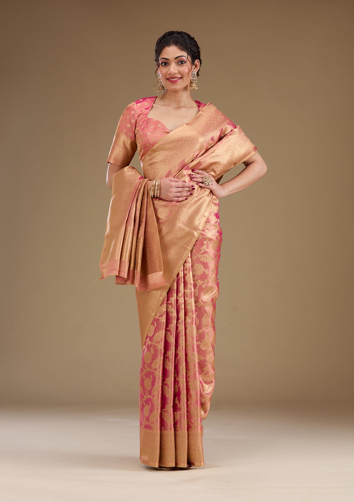 Pink Zariwork Tissue Saree