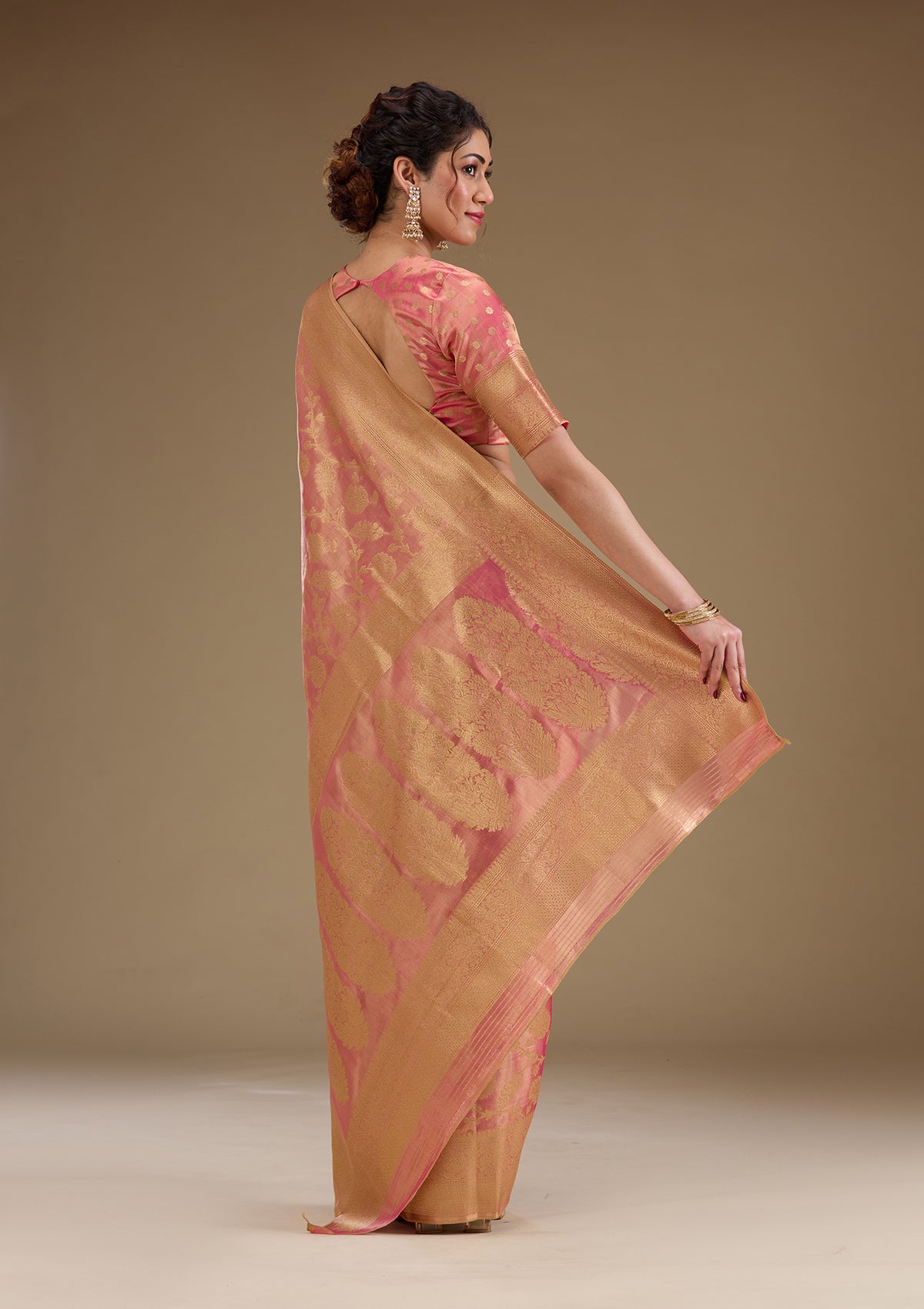 Pink Zariwork Tissue Saree