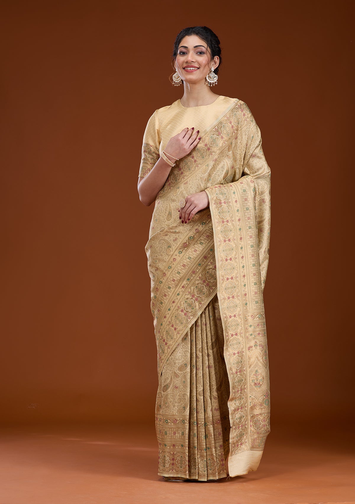 Beige Zariwork Art Silk Saree