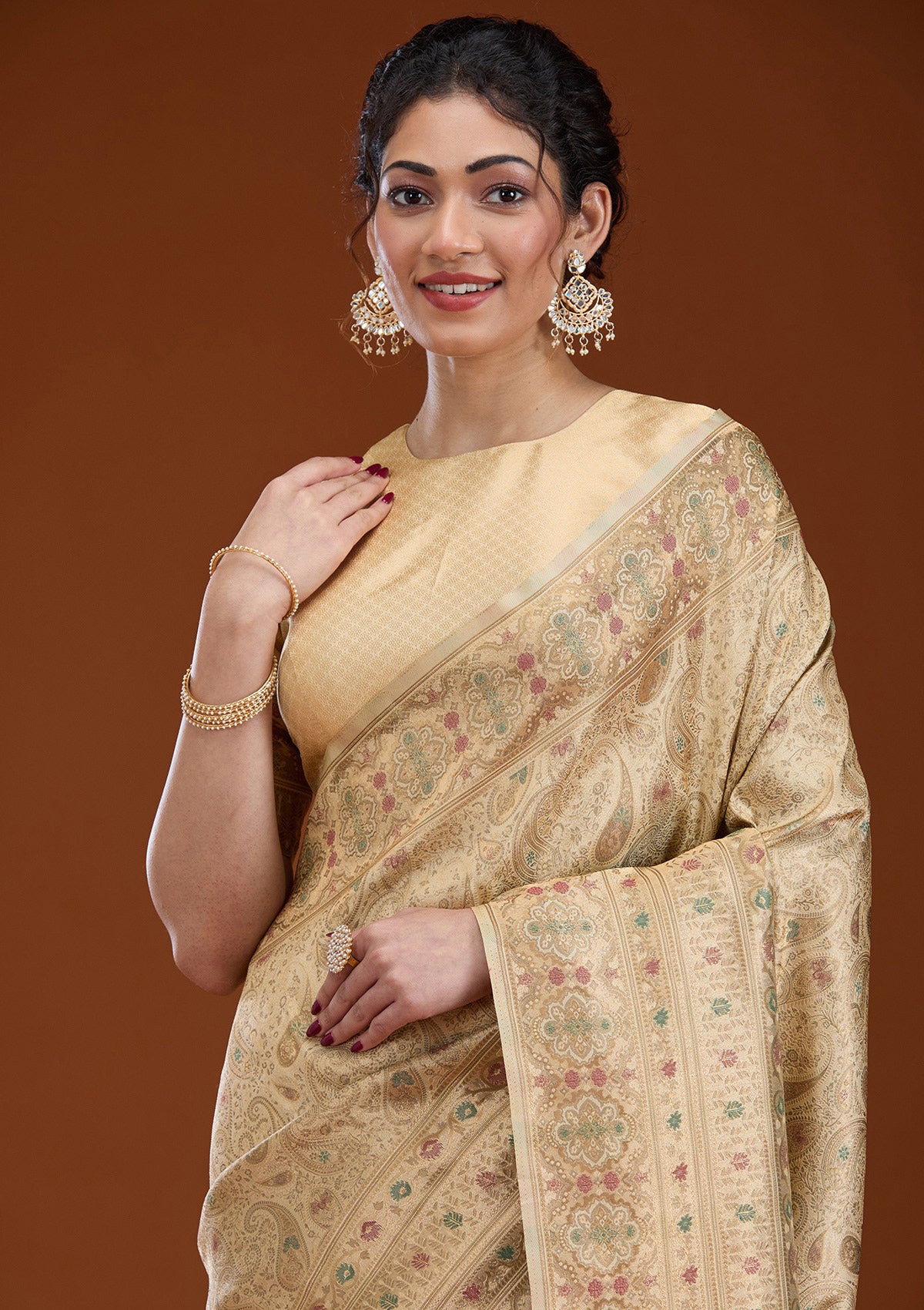 Beige Zariwork Art Silk Saree