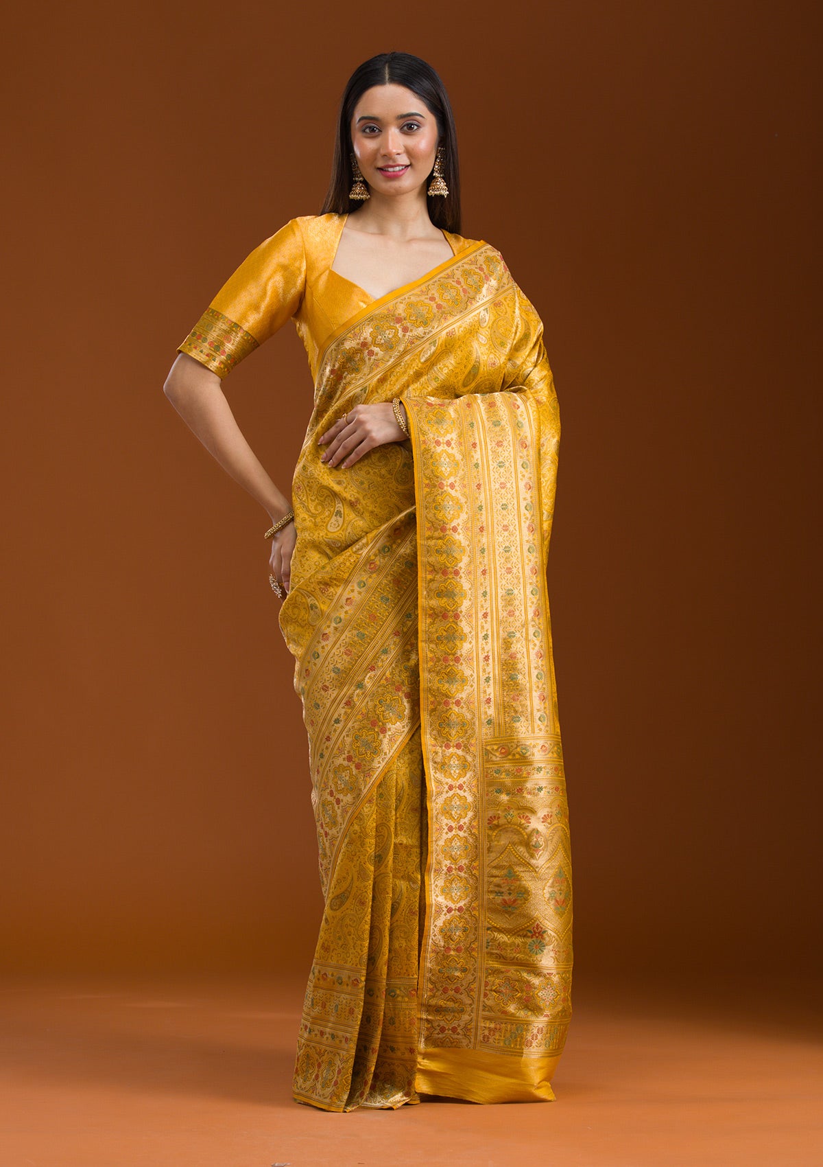 Mustard Zariwork Art Silk Saree