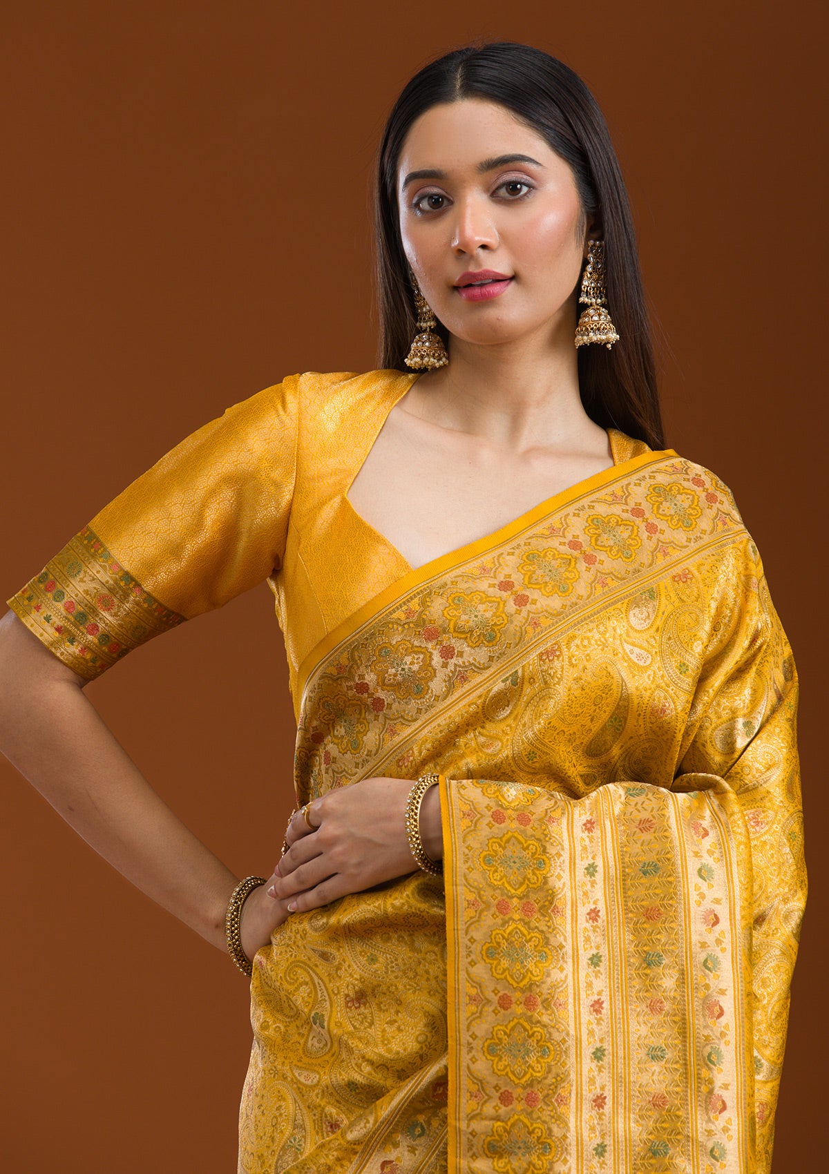 Mustard Zariwork Art Silk Saree